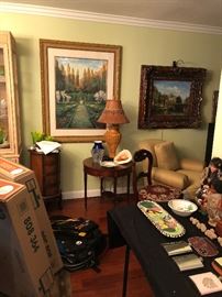 Lamps, end tables, paintings