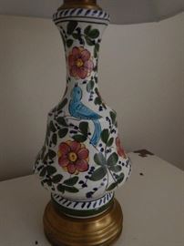 One of two table lamps in master bedroom. Hand painted and in good condition.