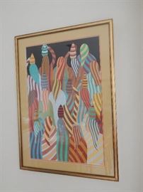 Brghtly colored and Gouache on paper. H.Zughaib 20th century "Women in striped Robes" nicely framed.
