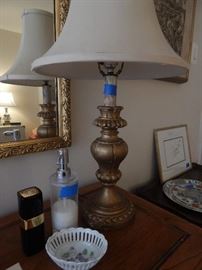 Turned wood table lamp.