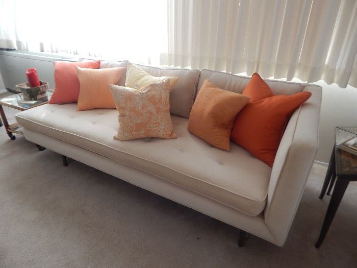 Really cool Herman Miller sofa 1970's  cream velvet with orange, peach and yellow pillow accent! NICE!