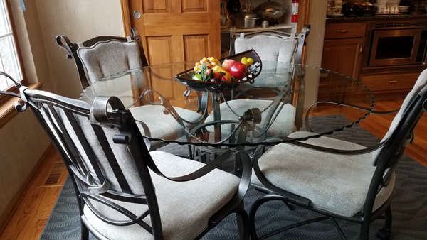 Scalloped Glass Top Table & Iron Chairs