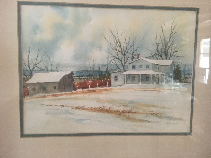 Framed print of a snowy day on the farm