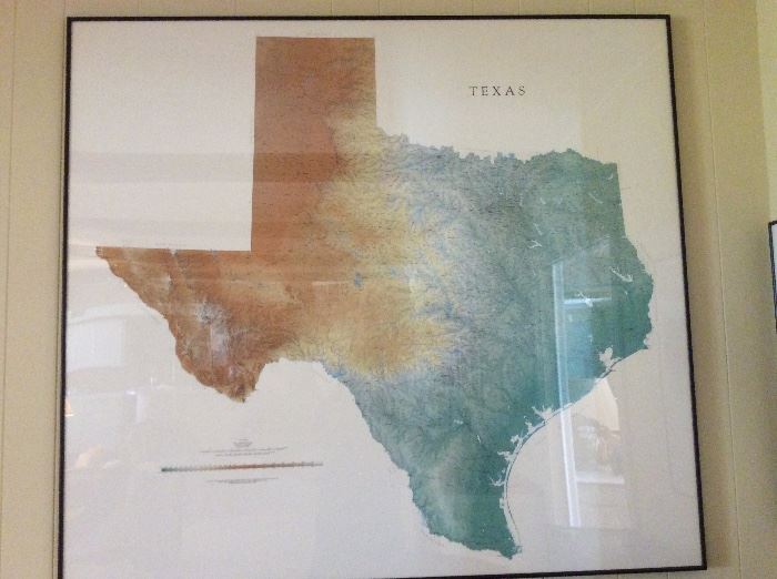 Large framed Texas map