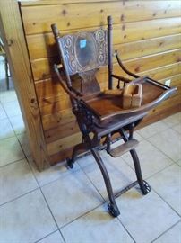 Antique Baby Convertible High Chair to Rocker to Table