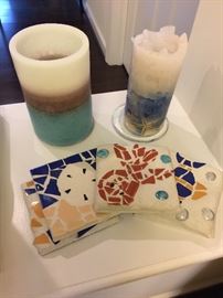 Candles and mosaic tile coaters