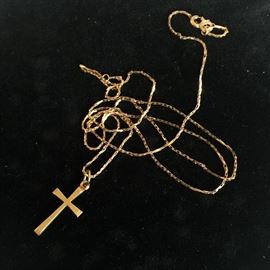 14k gold chain and cross