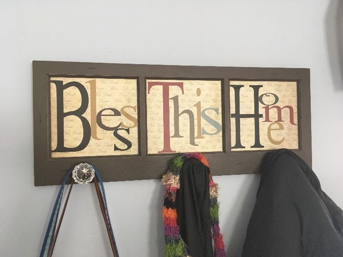 Bless This Home Sign with Coat hooks