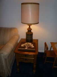 LAMP, WOOD SIDE TABLE