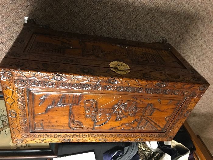 Nicely carved wooden chest