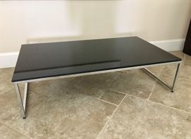 Modern Black Glass and Chrome Coffee Table