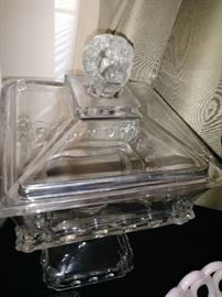 3 pieces of vintage EAPG glassware w/lion handles/details