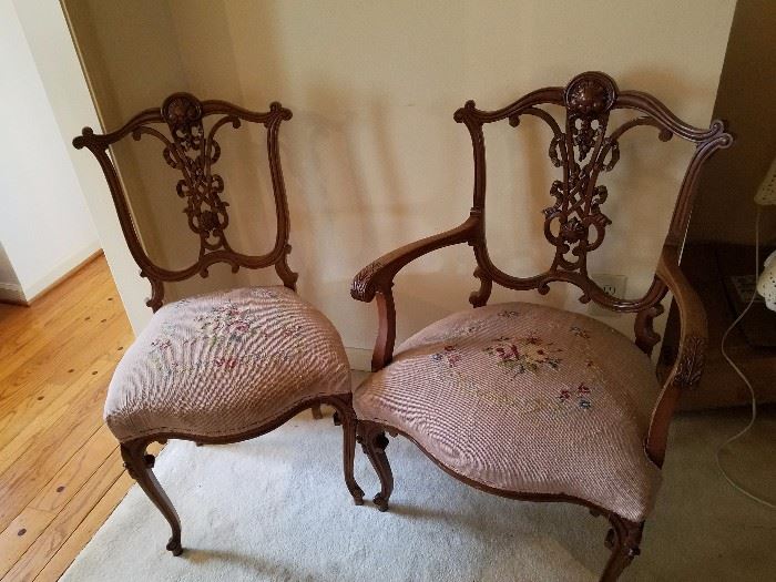 Two antique/vintage chairs with needlepoint seats