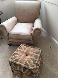 Leather chair, ottoman.
