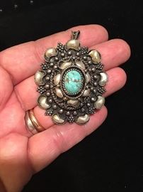 Beautiful Sterling pendant with pearls and turquoise. 