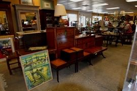 Bedroom set, Leather top tables