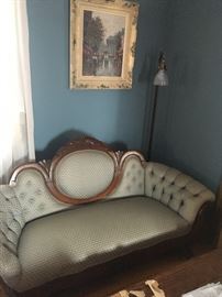 1920 blue walnut love seat