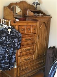 Dresser that goes with solid oak bedroom set plus the collection a Hawaiian shirts