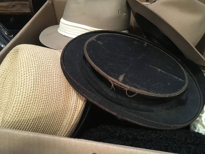 Men's vintage hats including collapsing top hat