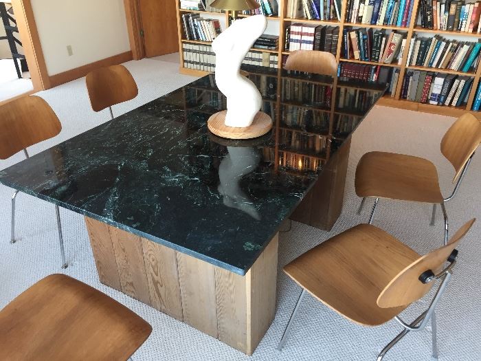 BUY IT NOW! Solid marble top reading table with wood base made by Albert Crewe. Marble size approx. 4' X 6' $450-