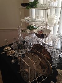 Silver plate and glass serving pieces