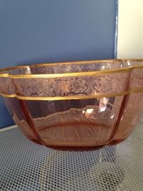 Cranberry etched bowl
