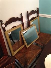 Two of the four ladder back chairs; assorted mirrors