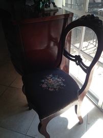Antique needlepoint-seat chair