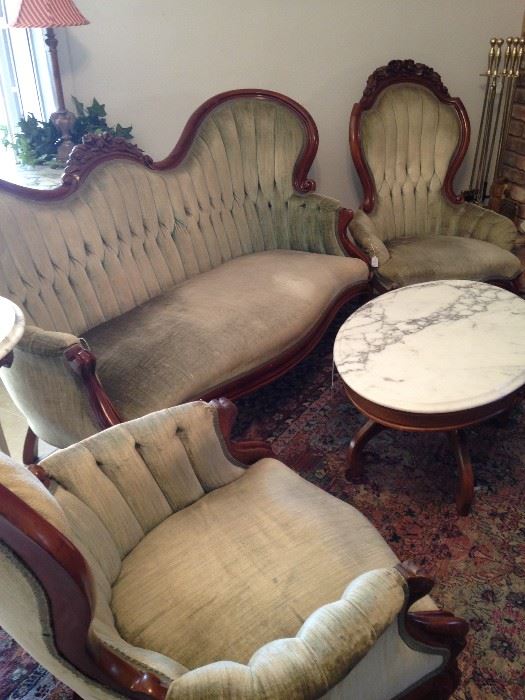 Victorian sofa and two matching chairs