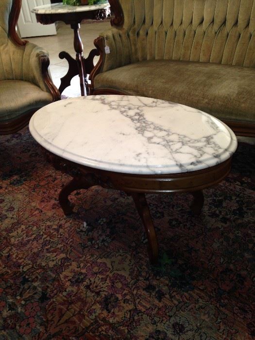 Oval marble top Victorian coffee table