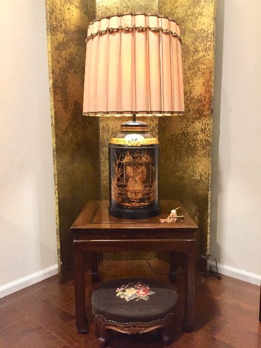 A Pair of Antique Tole  Gilt Tea Canister Lamps