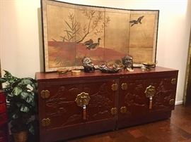 15Carved cabinet with handpainted screen