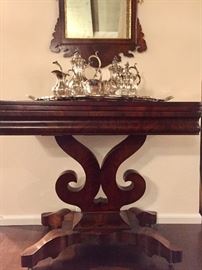 17Empire period table with Reed  Barton tea set