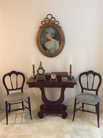 26Empire Table  Pair Antique Chairs
