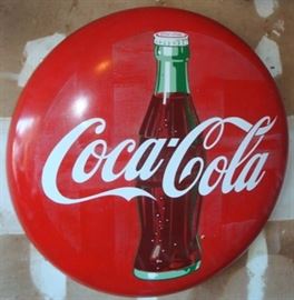 VINTAGE PORCELAIN ENAMEL COCA COLA BUTTON SIGN. MEASURES 3FT