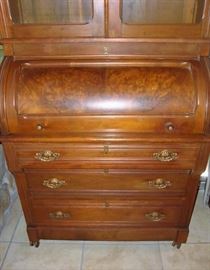 VICTORIAN EASTLAKE - BEAUTIFULLY CARVED WALNUT SECRETARY DESK/BOOKCASE, WOODEN CASTERS. COMES WITH THE KEY - SEE NEXT 2 PHOTOS.