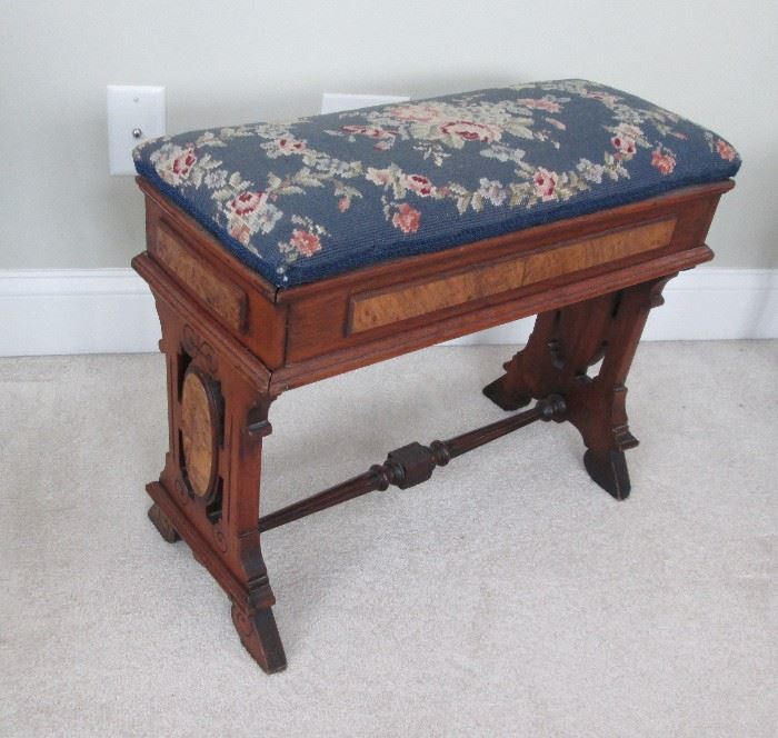 Needlepoint Lid Antique Sewing Bench