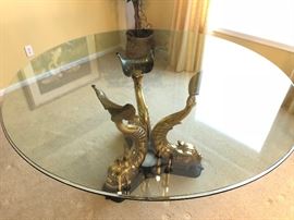 Gorgeous Vintage Italian Brass Dolphin Tail Koi base dining table with 6 chairs 
