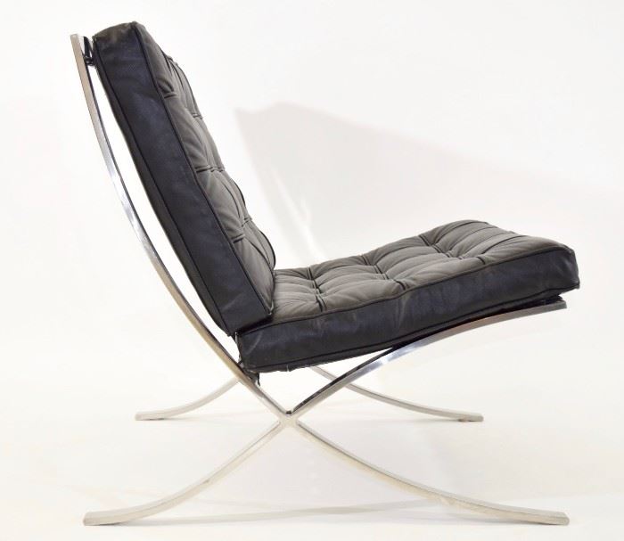 Mies van der Rohe stainless steel Barcelona chair in black leather