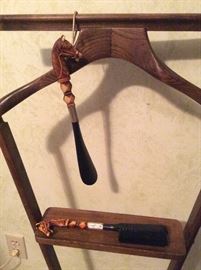 Carved shoe horn and garmet brush