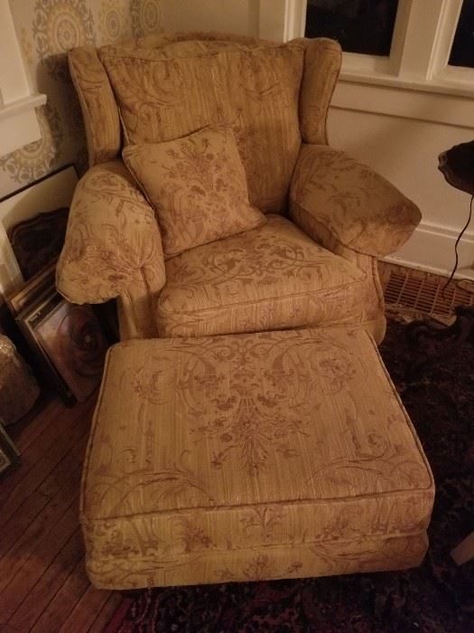 club chair and ottoman, also has matching love seat and sofa, 4 downfilled pillows, great condition 