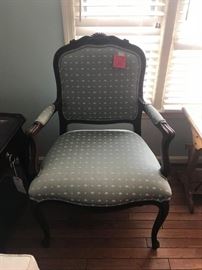 #44	(2) Side Chairs w/wood arms w/teal fabric	 $300.00 
