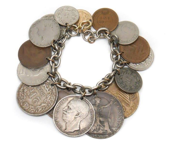 OUTSTANDING 1800 TO EARLY 1900 WORLD COIN BRACELET. Dates Range From 1965 to1934! This Is By Far The Absolute Best Coin Ring I Have Personally Encountered!
