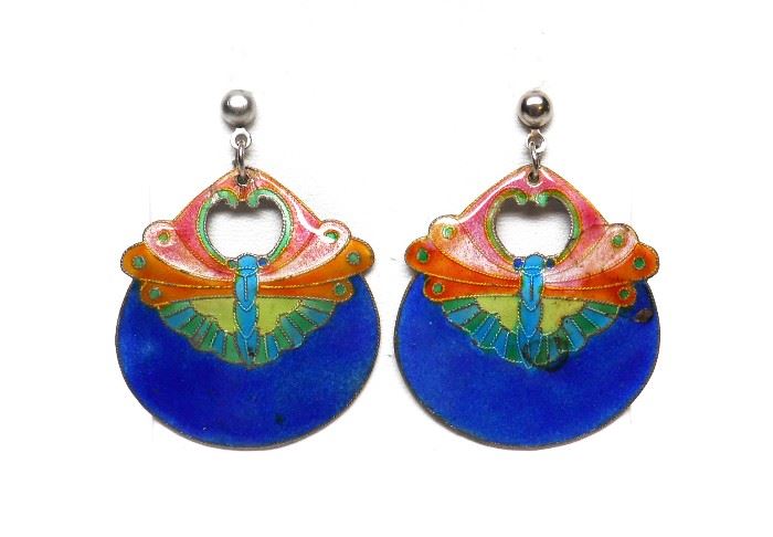 ANTIQUE ART NOUVEAU GUILLOCHE ENAMEL EARRINGS. The Main Enameled Butterfly Pieces Of These Earrings Are Genuine Old  Art Nouveau Guilloche Enamel On Sterling Silver. The Posts Have Just Been Added To Bring These Amazing Pieces Back To Life!