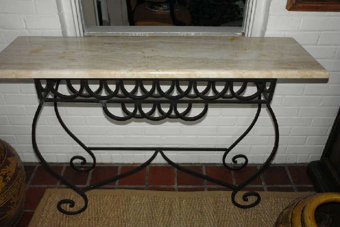 Iron side table with mable top