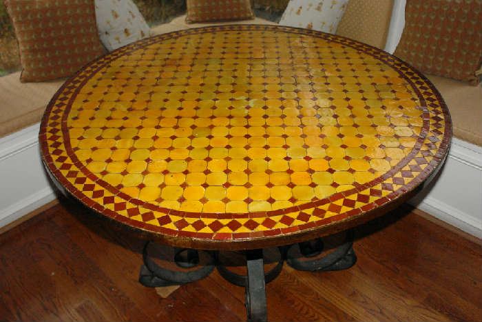 Italian tile top table with iron legs