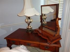 Vanity table , old mirror and lamp 