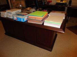 Office furniture, desks, file cabinets, chairs and lots of office supplies 