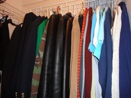 Leather coats and designer clothing of all sizes.  Many formal gowns and dresses