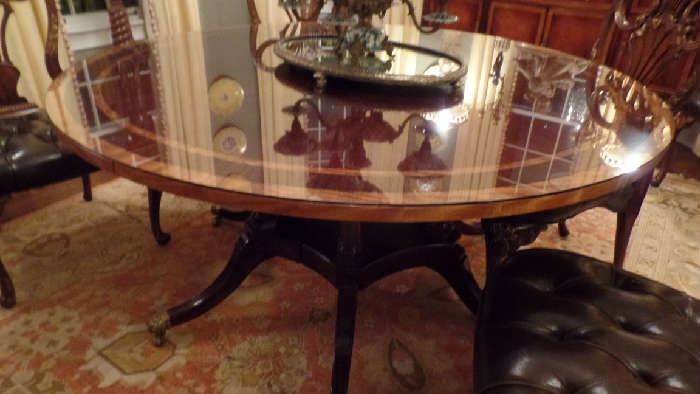 60 in Inlay Round Pedestal Table with Glass Top, $3,000 and 72" round $3,800